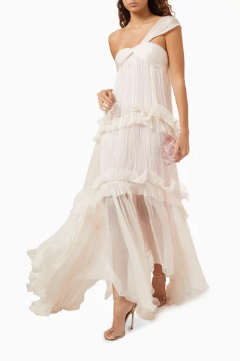 Celeste One-shoulder Gown in Silk Mousseline