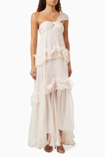 Celeste One-shoulder Gown in Silk Mousseline