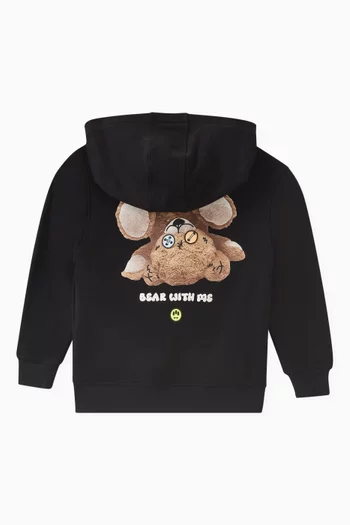 كنزة بغطاء رأس وطبعة عبارة Bear With Me قطن