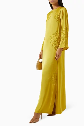 Embellished Floral Kaftan in Crepe
