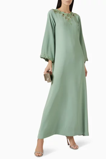 Embellished Floral Kaftan in Crepe