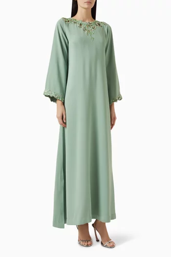 Embellished Floral Kaftan in Crepe