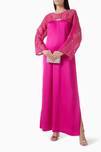 Bead Embellished Kaftan in Crepe & Organza