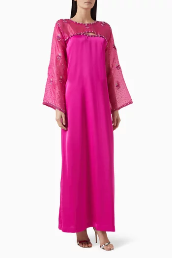 Bead Embellished Kaftan in Crepe & Organza
