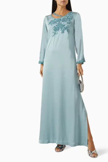 Embellished Floral Kaftan in Crepe