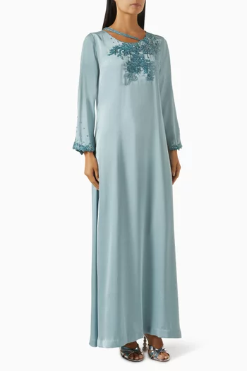Embellished Floral Kaftan in Crepe