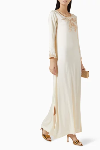 Embellished Floral Kaftan in Crepe