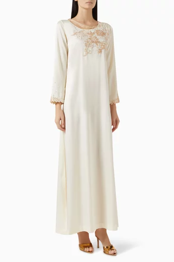 Embellished Floral Kaftan in Crepe