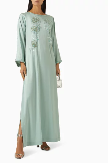 Embellished Floral Kaftan in Crepe