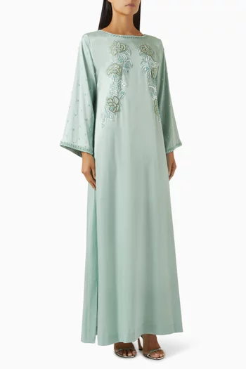 Embellished Floral Kaftan in Crepe