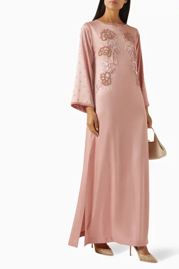Embellished Floral Kaftan in Crepe