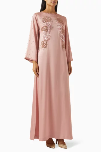 Embellished Floral Kaftan in Crepe