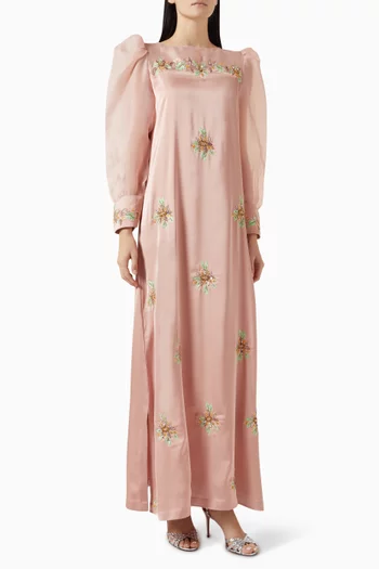 Embellished Floral Kaftan in Crepe