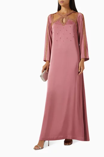 Leaf Embellished Maxi Dress in Crepe