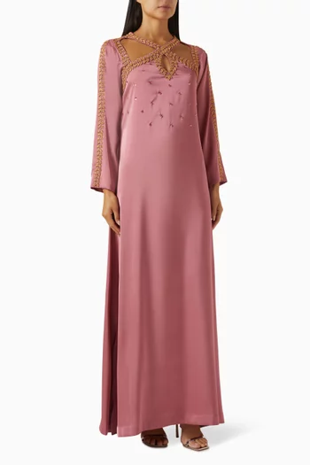 Leaf Embellished Maxi Dress in Crepe