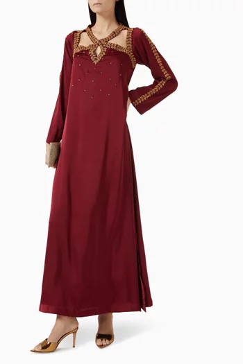 Leaf Embellished Maxi Dress in Crepe