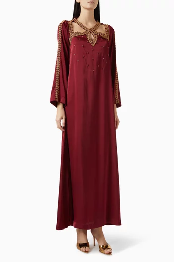 Leaf Embellished Maxi Dress in Crepe