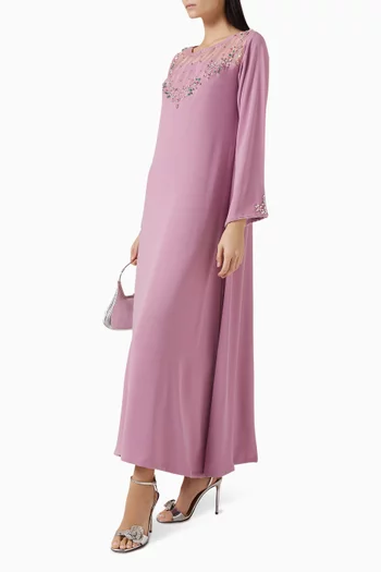 Floral Embellished Kaftan in Crepe