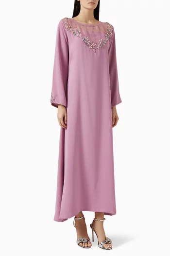 Floral Embellished Kaftan in Crepe