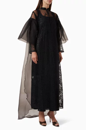 Sequin Embroidered Abaya in Tulle