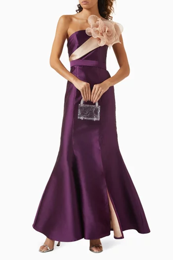 Frill One-shoulder Dress in Mikado