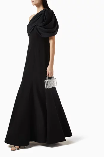 One-shoulder Dress in Crepe & Organza