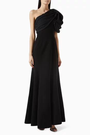 One-shoulder Dress in Crepe & Organza