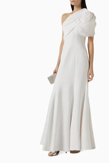 One-shoulder Gown in Crepe & Organza