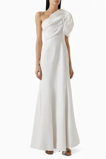 One-shoulder Gown in Crepe & Organza