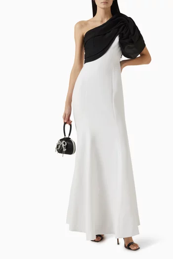 One-shoulder Gown in Crepe & Organza