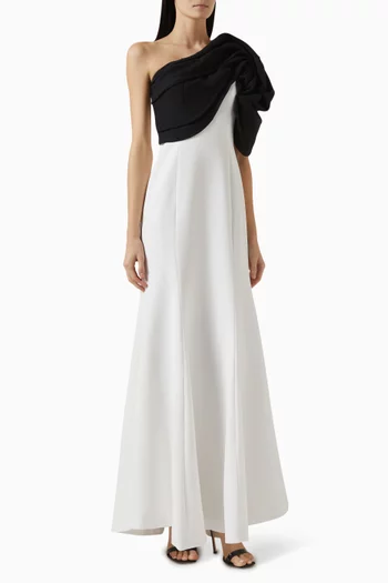 One-shoulder Gown in Crepe & Organza