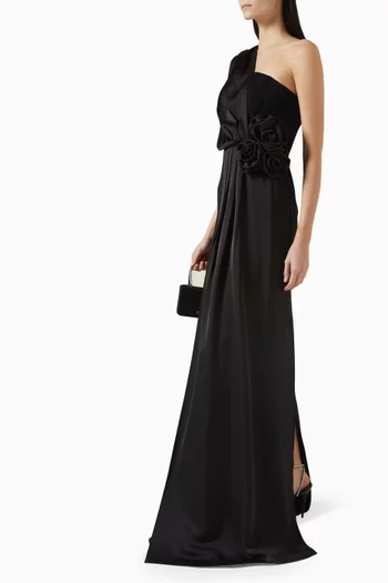 One-shoulder Drape Gown in Crepe & Silk