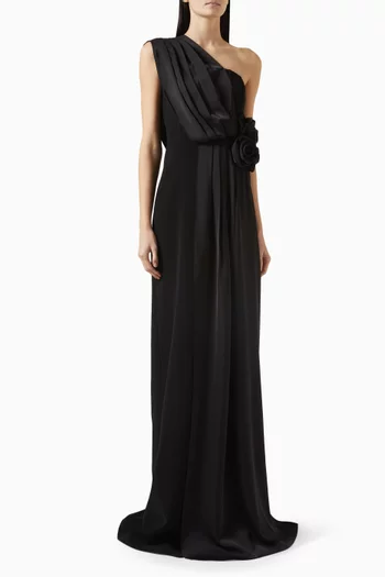One-shoulder Drape Gown in Crepe & Silk