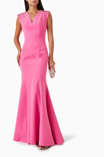 فستان سهرة مطرز بالكريستال كريب