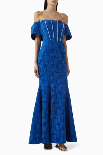 Crystal-embellished Corset Gown in Brocade