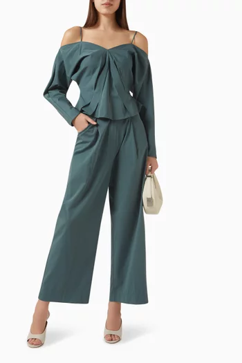 Pleated Wide-leg Pants in Cotton-blend