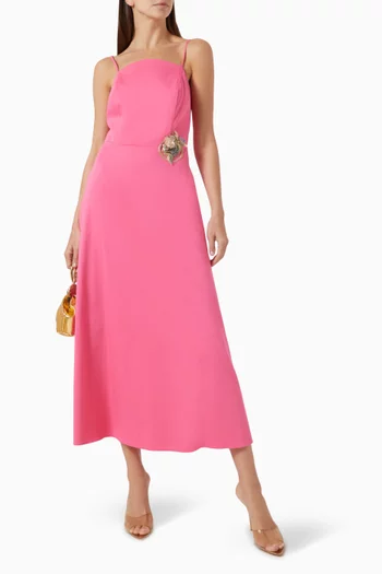 Floral Embellished Midi Dress in Cotton-blend