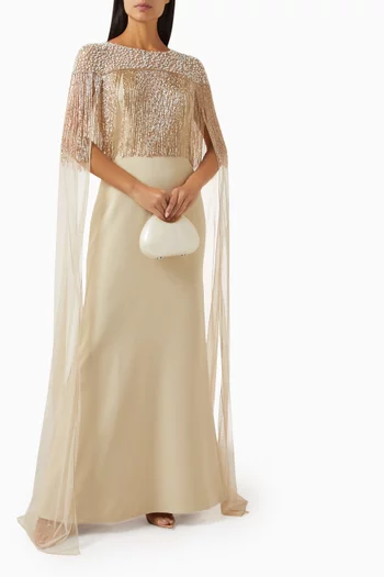 Embellished Cape-style Gown