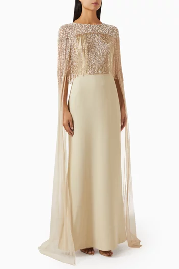 Embellished Cape-style Gown