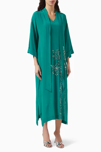 Hand-embroidered Kaftan in Crepe