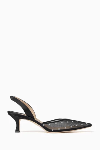 Carolyne 50 Polka-dot Slingback Pumps in Mesh & Satin