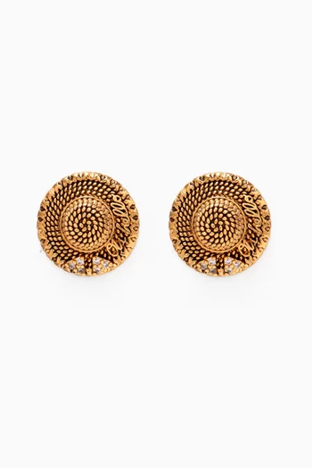 Straw Hat Stud Earrings in Gold-tone Brass