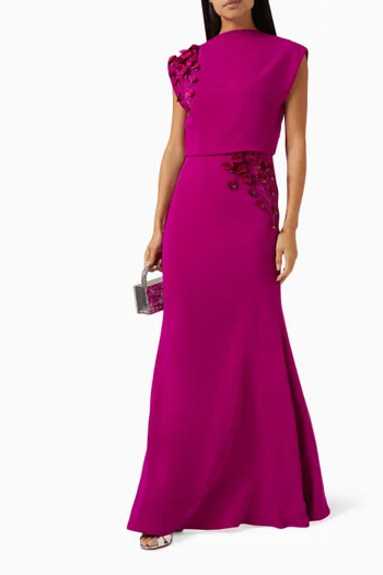 Floral-appliqué Maxi Dress