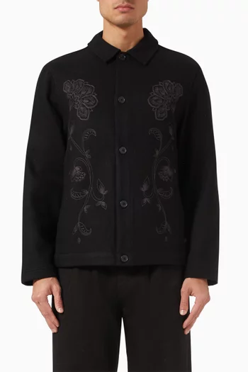 Elm Floral-embroidered Jacket in Wool-twill Blend