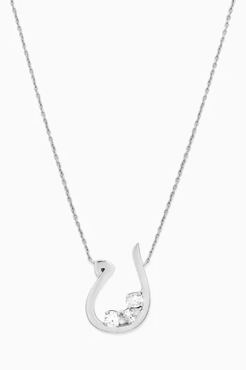Arabic Initial 'M' Trio Sparkle Diamond Necklace in 18kt White Gold