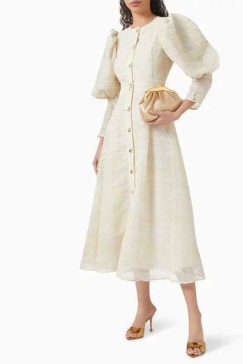 Puff-sleeve Midi Dress