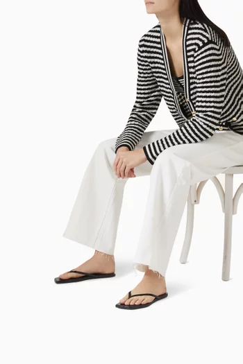 Square Toe Lily Flip-Flop Sandals in Croc-embossed Leather