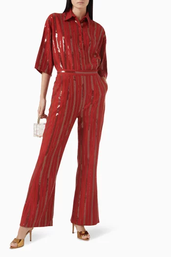 Sequin-embellished Shirt in Linen