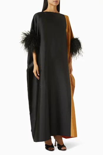 Feather-trim Cuffs Colourblock Kaftan