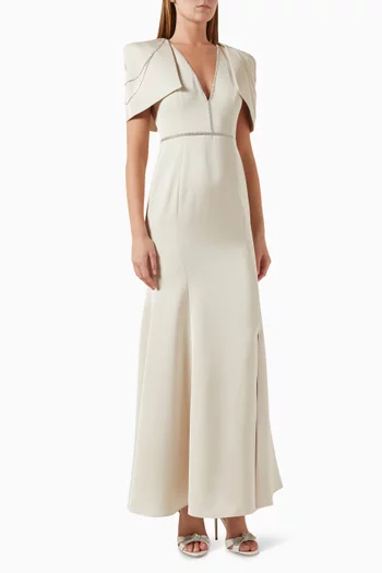 Calista Deep V-neck Fishtail Gown in Crepe